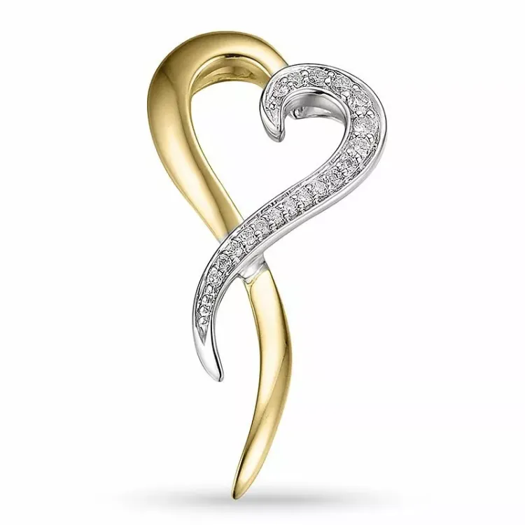 Herz diamantanhänger in 14 karat gold- und weißgold 0,12 ct