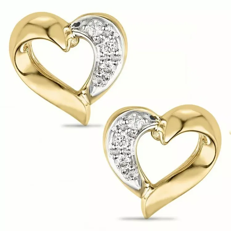 Herz diamant ohrstecker in 14 karat gold und weißgold mit diamanten