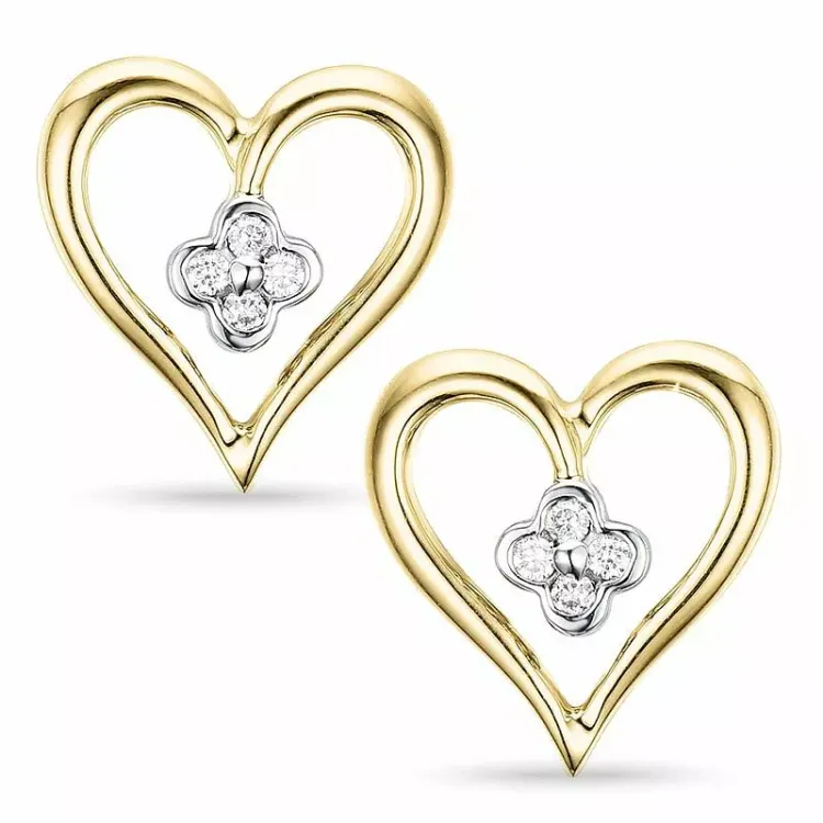 Herz diamant ohrringe in 14 karat gold und weißgold mit diamanten