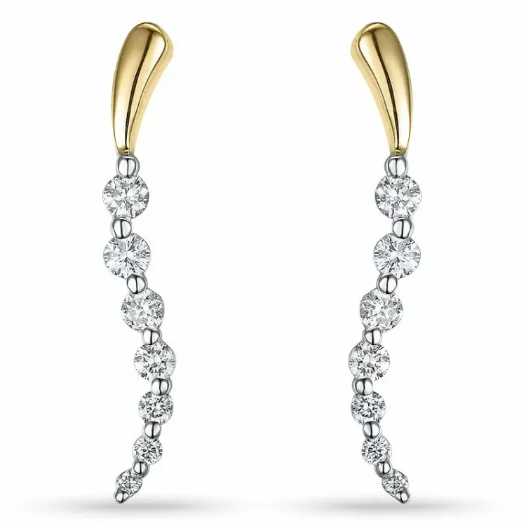 lange Diamant Ohrringe in 14 Karat Gold und Weißgold mit Diamant 