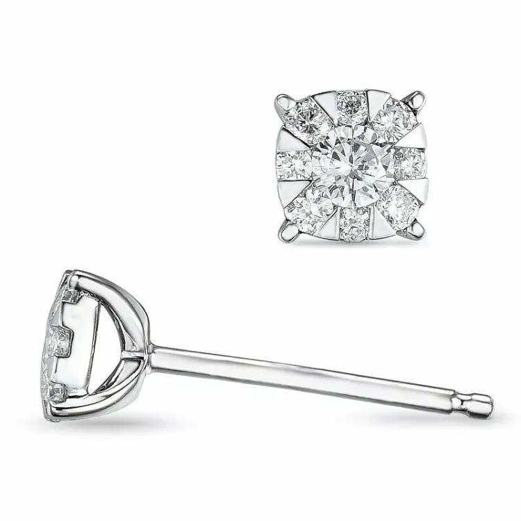 viereckigem Diamantohrringe in 14 Karat Weißgold mit Diamant und Diamant