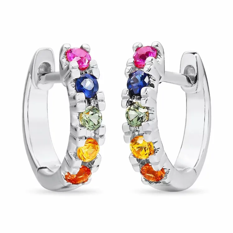 12 mm regenbogenfarbenen Saphir Kreole in 14 Karat Weißgold mit Saphir