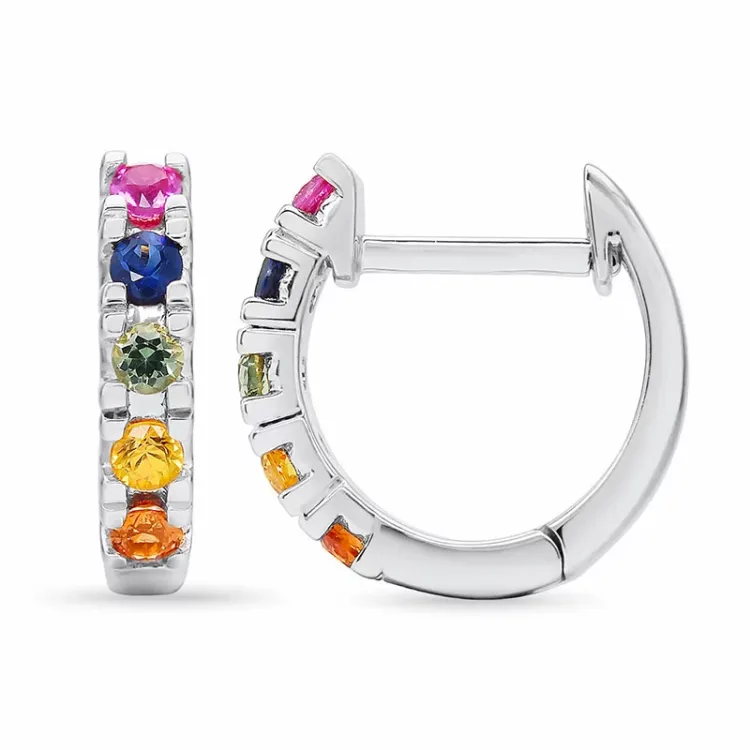 12 mm regenbogenfarbenen Saphir Kreole in 14 Karat Weißgold mit Saphir