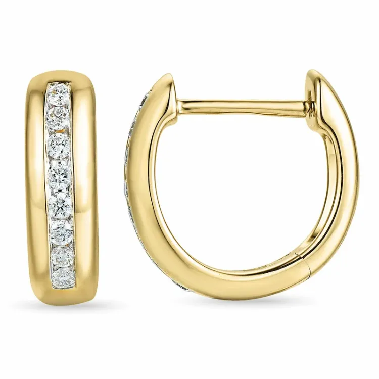12 mm Diamant Kreole in 14 Karat Gold mit Diamant