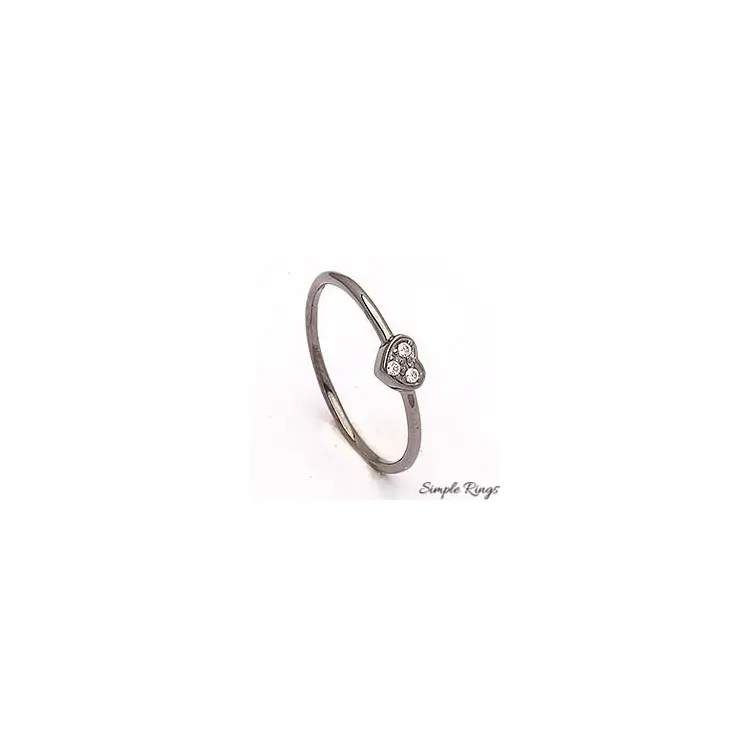 Simple Rings Herz Ring in schwarzes rhodiniertes Silber weißen Zirkonen