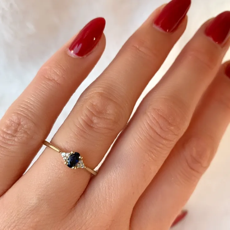Saphir Diamantring in 14 Karat Gold 0,35 ct 0,03 ct