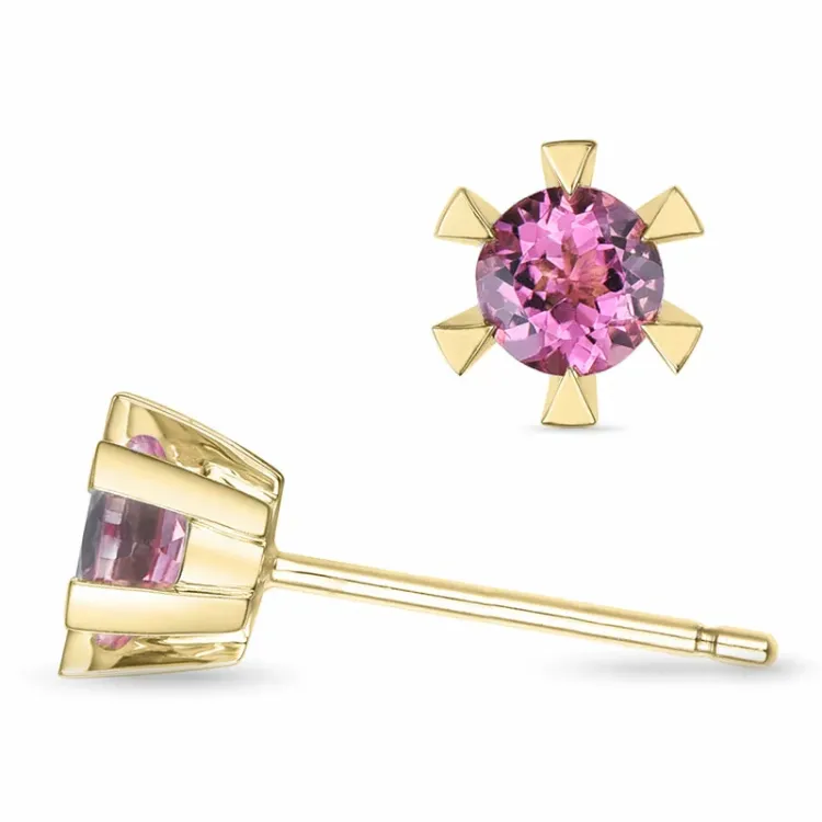 2 x 0,28 ct pink Turmalin Solitärohrstecker in 14 Karat Gold mit Turmalin