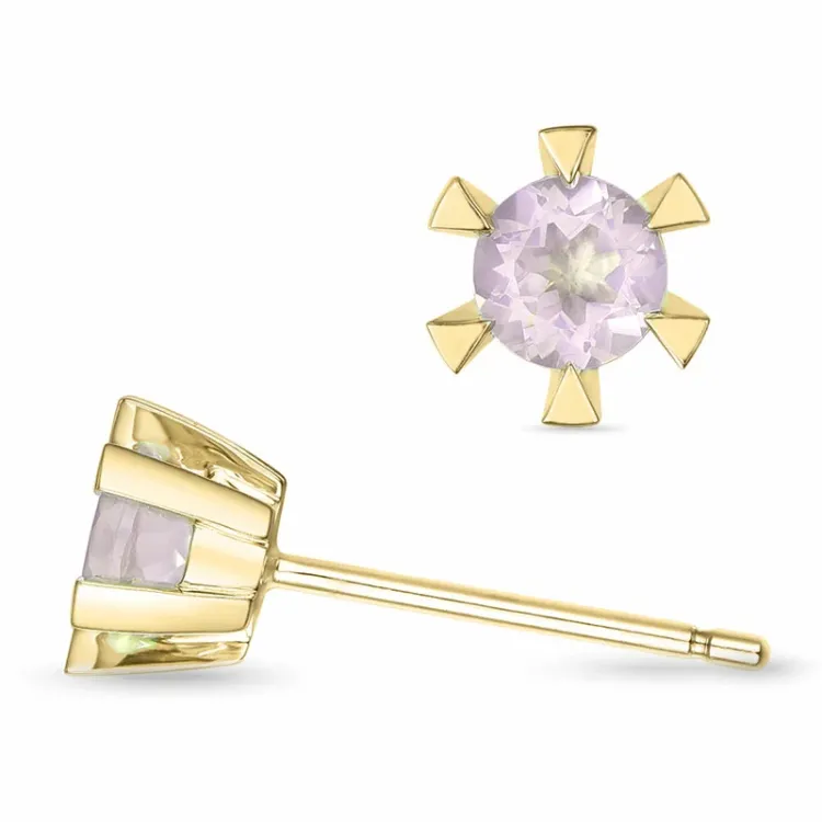 2 x 0,25 ct altrosa Quarz Solitärohrstecker in 14 Karat Gold mit Quarz