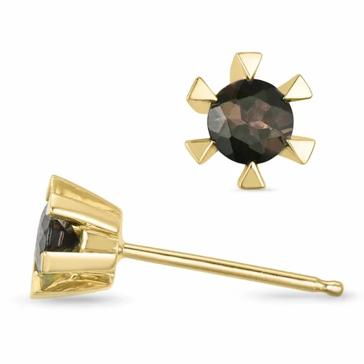 2 x 0,19 ct rauchfarbenen Quarz Solitärohrstecker in 14 Karat Gold mit Rauchquarz