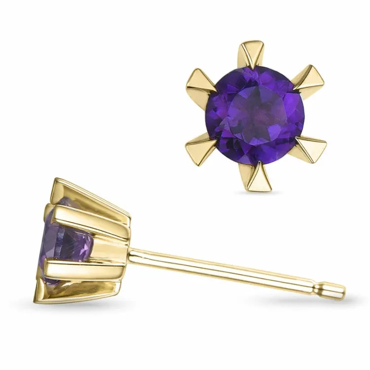 2 x 0,22 ct Amethyst Solitärohrstecker in 14 Karat Gold mit Amethyst