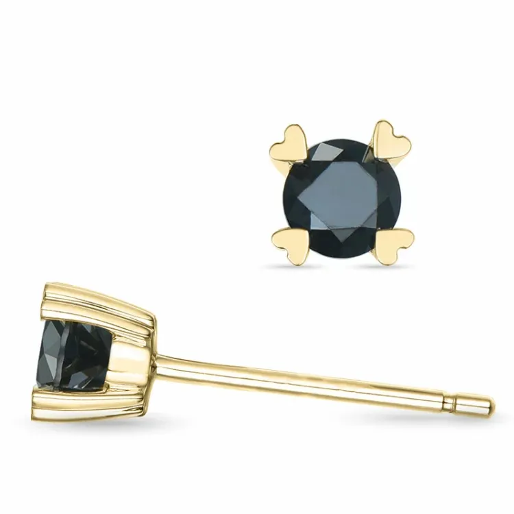2 x 0,20 ct schwarzem Diamant Solitärohrstecker in 14 Karat Gold mit schwarz Diamant