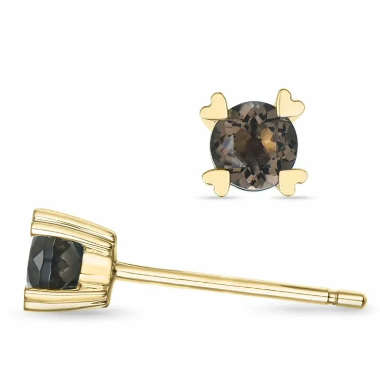 2 x 0,19 ct rauchfarbenen Quarz Solitärohrstecker in 14 Karat Gold mit Rauchquarz