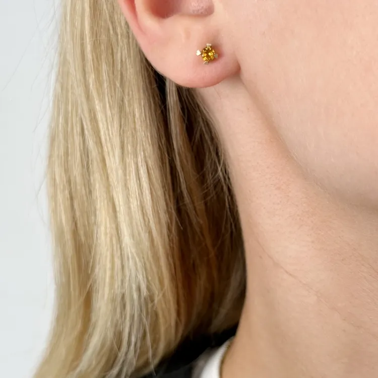 2 x 0,19 ct Citrin Solitärohrstecker in 14 Karat Gold mit Citrin