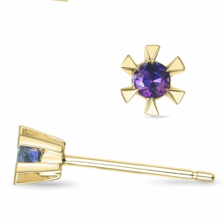 2 x 0,05 ct Amethyst Solitärohrstecker in 14 Karat Gold mit Amethyst