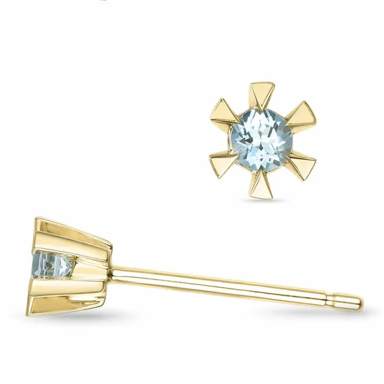 2 x 0,05 ct Aquamarin Solitärohrstecker in 14 Karat Gold mit Aquamarin