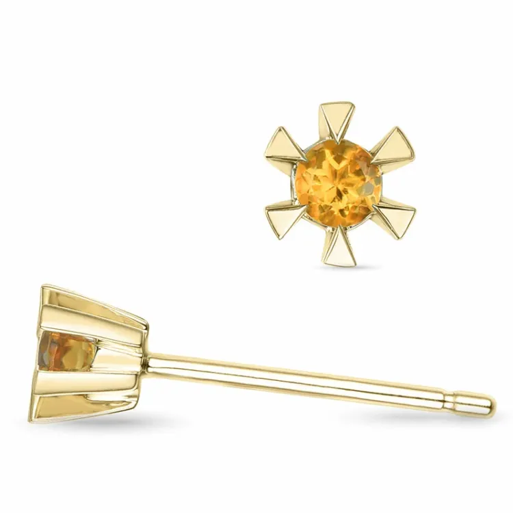2 x 0,05 ct Citrin Solitärohrstecker in 14 Karat Gold mit Citrin
