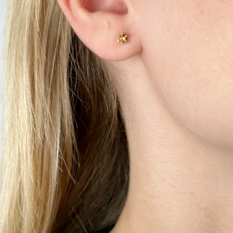2 x 0,05 ct Citrin Solitärohrstecker in 14 Karat Gold mit Citrin