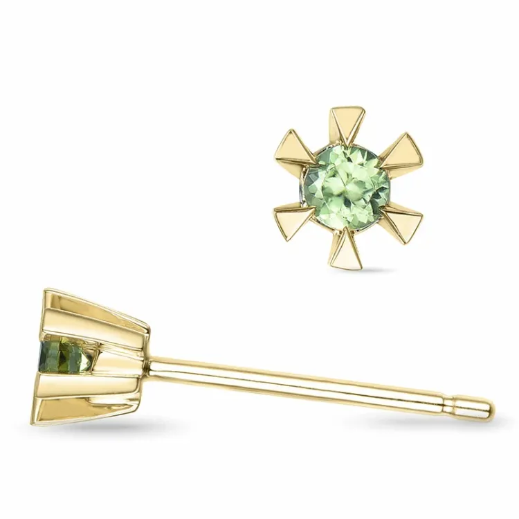 2 x 0,05 ct Peridot Solitärohrstecker in 14 Karat Gold mit Peridot