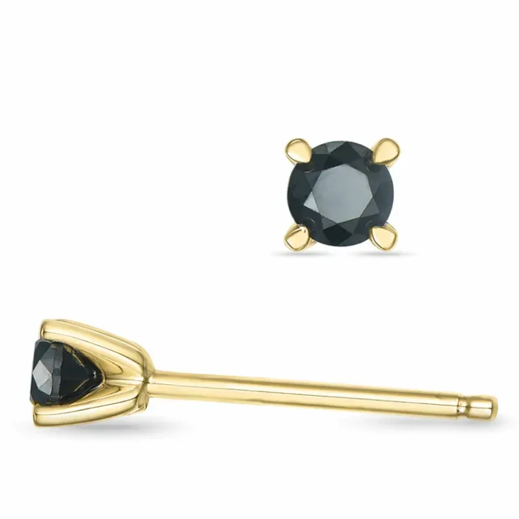 2 x 0,10 ct schwarzem Diamant Solitärohrstecker in 14 Karat Gold mit schwarz Diamant