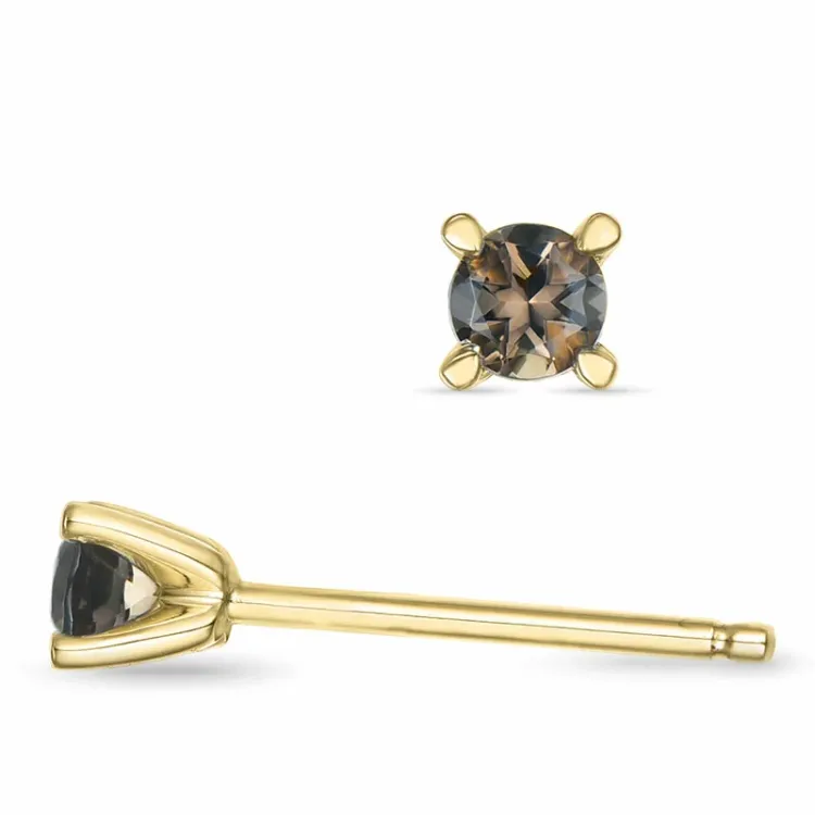 2 x 0,10 ct Quarz Solitärohrstecker in 14 Karat Gold mit Rauchquarz