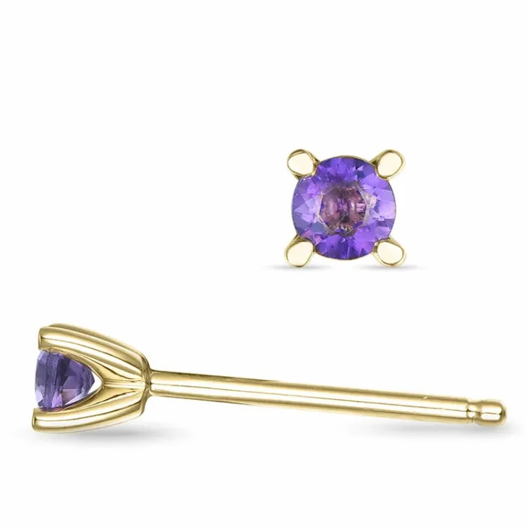 2 x 0,10 ct Amethyst Solitärohrstecker in 14 Karat Gold mit Amethyst