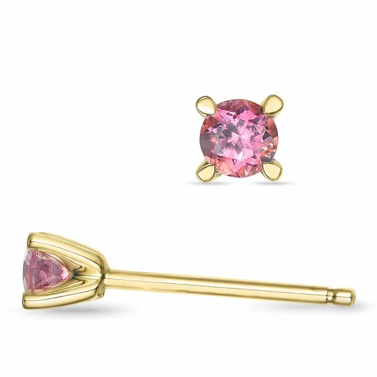2 x 0,10 ct pink Turmalin Solitärohrstecker in 14 Karat Gold mit Turmalin