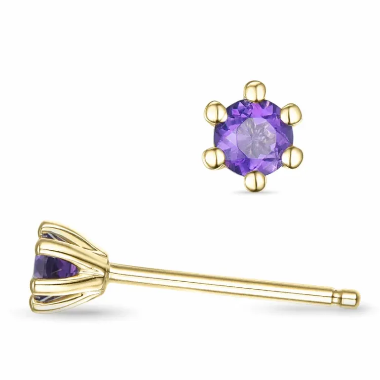 2 x 0,10 ct Amethyst Solitärohrstecker in 14 Karat Gold mit Amethyst