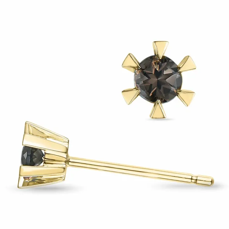 2 x 0,10 ct rauchfarbenen Quarz Solitärohrstecker in 14 Karat Gold mit Rauchquarz