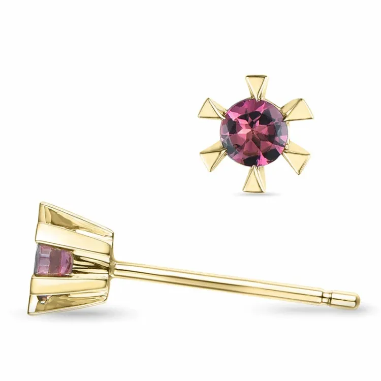 2 x 0,10 ct pink Turmalin Solitärohrstecker in 14 Karat Gold mit Turmalin