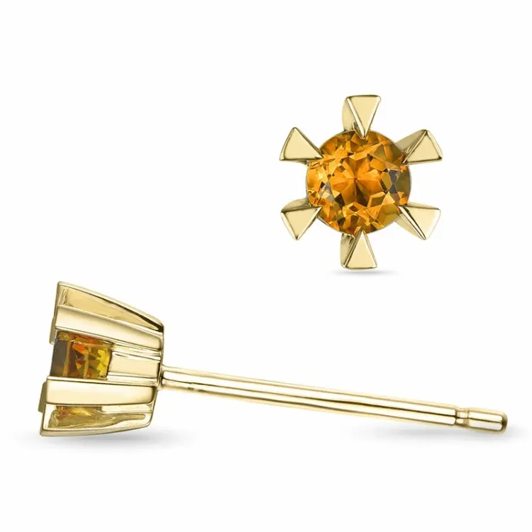 2 x 0,10 ct Citrin Solitärohrstecker in 14 Karat Gold mit Citrin