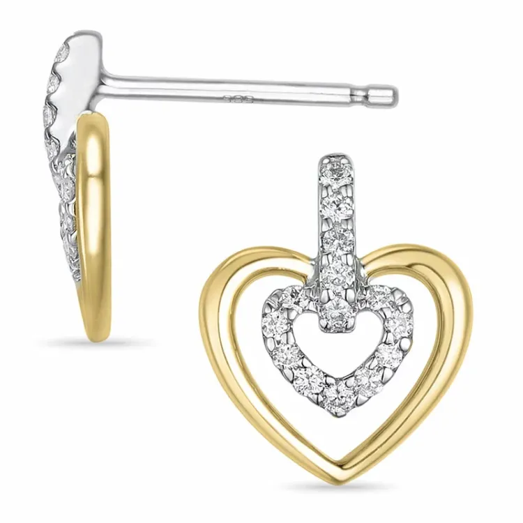 Herz Diamant Ohrstecker in 14 Karat Gold und Weißgold mit Diamant 