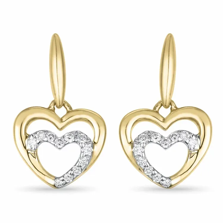 Herz Brillant Ohrringe in 14 Karat Gold und Weißgold mit Diamant