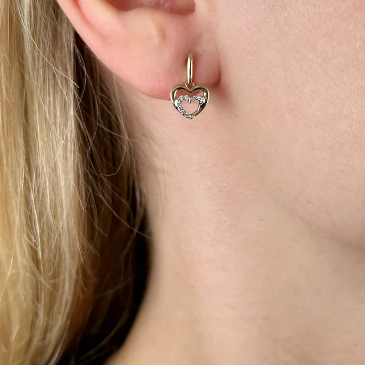 Herz Brillant Ohrringe in 14 Karat Gold und Weißgold mit Diamant