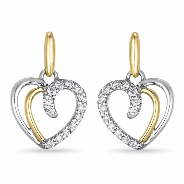 Herz Diamant Ohrringe in 14 Karat Gold und Weißgold mit Diamant 