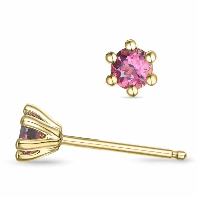 2 x 0,22 ct pink Turmalin Solitärohrstecker in 14 Karat Gold mit Turmalin