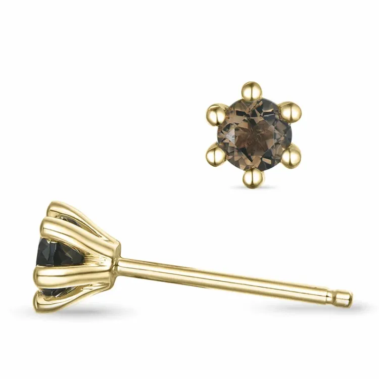 2 x 0,19 ct rauchfarbenen Quarz Solitärohrstecker in 14 Karat Gold mit Rauchquarz