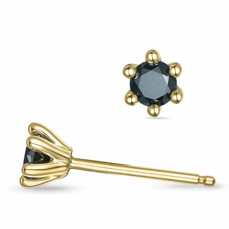 2 x 0,20 ct schwarzem Diamant Solitärohrstecker in 14 Karat Gold mit schwarz Diamant