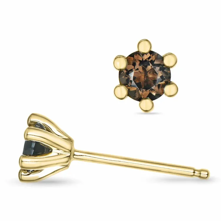 2 x 0,25 ct rauchfarbenen Quarz Solitärohrstecker in 14 Karat Gold mit Rauchquarz