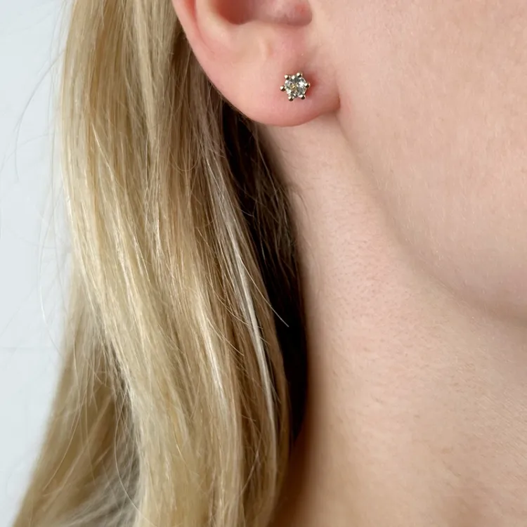 2 x 0,25 ct weißen Quarz Solitärohrstecker in 14 Karat Gold mit Quarz