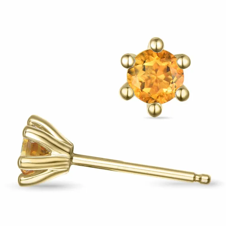 2 x 0,25 ct Citrin Solitärohrstecker in 14 Karat Gold mit Citrin