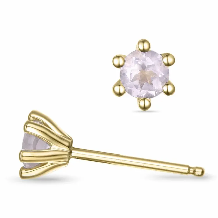 2 x 0,25 ct altrosa Quarz Solitärohrstecker in 14 Karat Gold mit Quarz