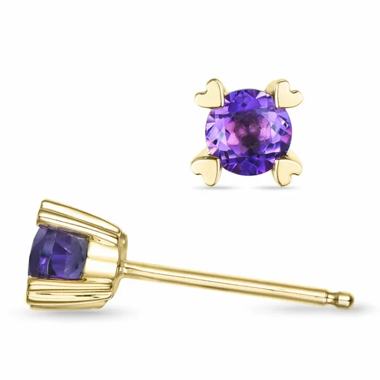 2 x 0,25 ct Amethyst Solitärohrstecker in 14 Karat Gold mit Amethyst