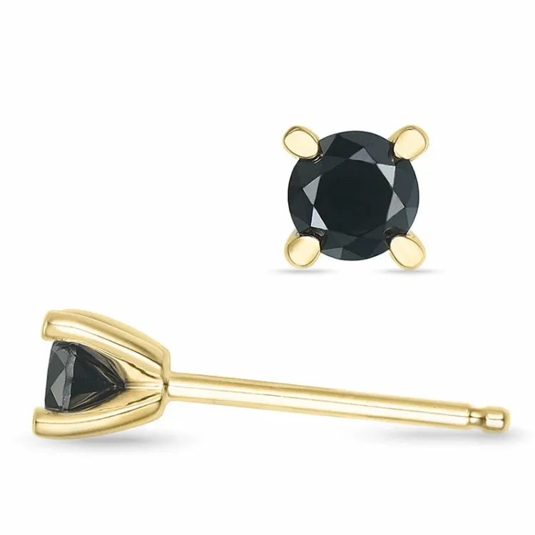 2 x 0,20 ct schwarzem Diamant Solitärohrstecker in 14 Karat Gold mit schwarz Diamant