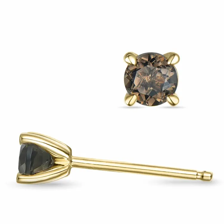 2 x 0,19 ct rauchfarbenen Quarz Solitärohrstecker in 14 Karat Gold mit Rauchquarz