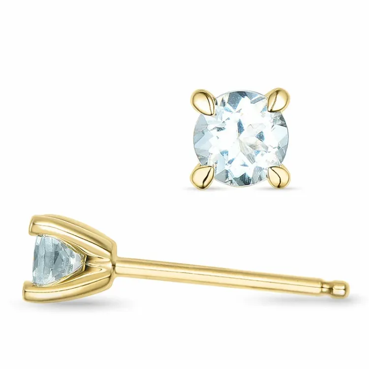 2 x 0,22 ct Aquamarin Solitärohrstecker in 14 Karat Gold mit Aquamarin