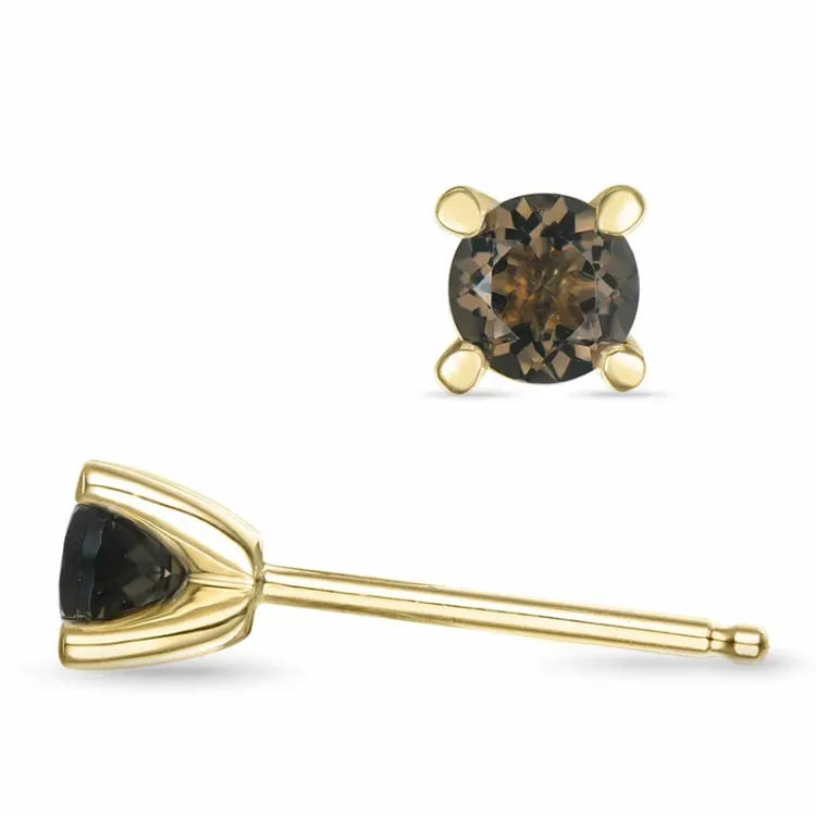 2 x 0,25 ct rauchfarbenen Quarz Solitärohrstecker in 14 Karat Gold mit Rauchquarz