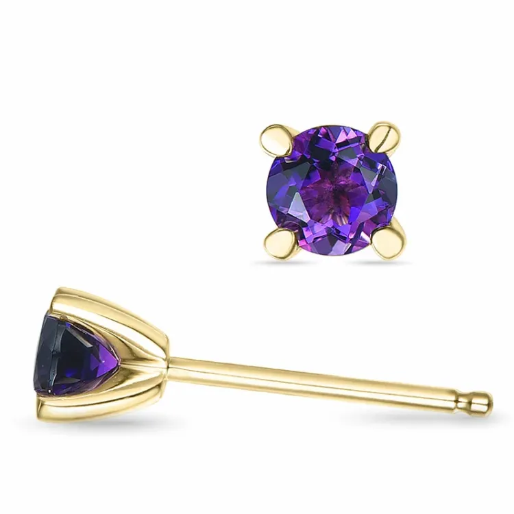 2 x 0,25 ct Amethyst Solitärohrstecker in 14 Karat Gold mit Amethyst
