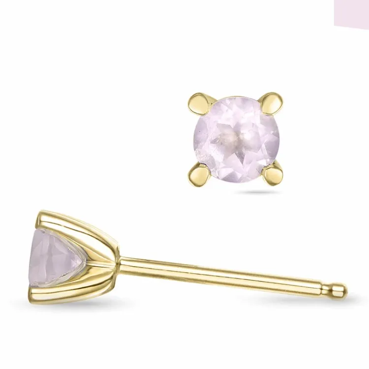 2 x 0,25 ct altrosa Quarz Solitärohrstecker in 14 Karat Gold mit Quarz