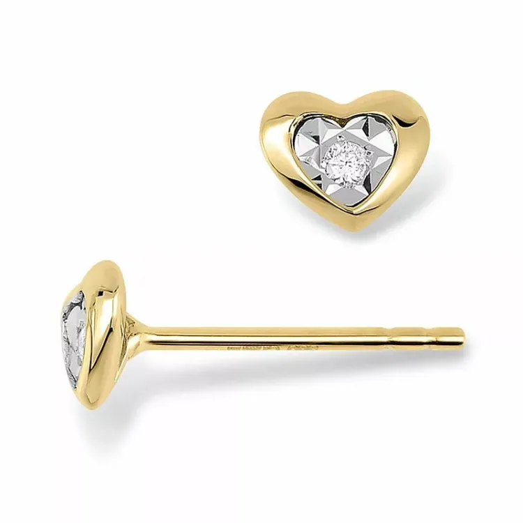 Herz Ohrstecker in 14 Karat Gold und Weißgold mit Diamanten