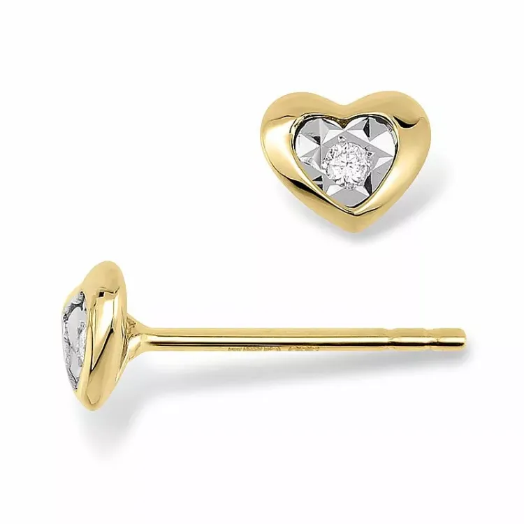 Herz Ohrstecker in 14 Karat Gold und Weißgold mit Diamanten